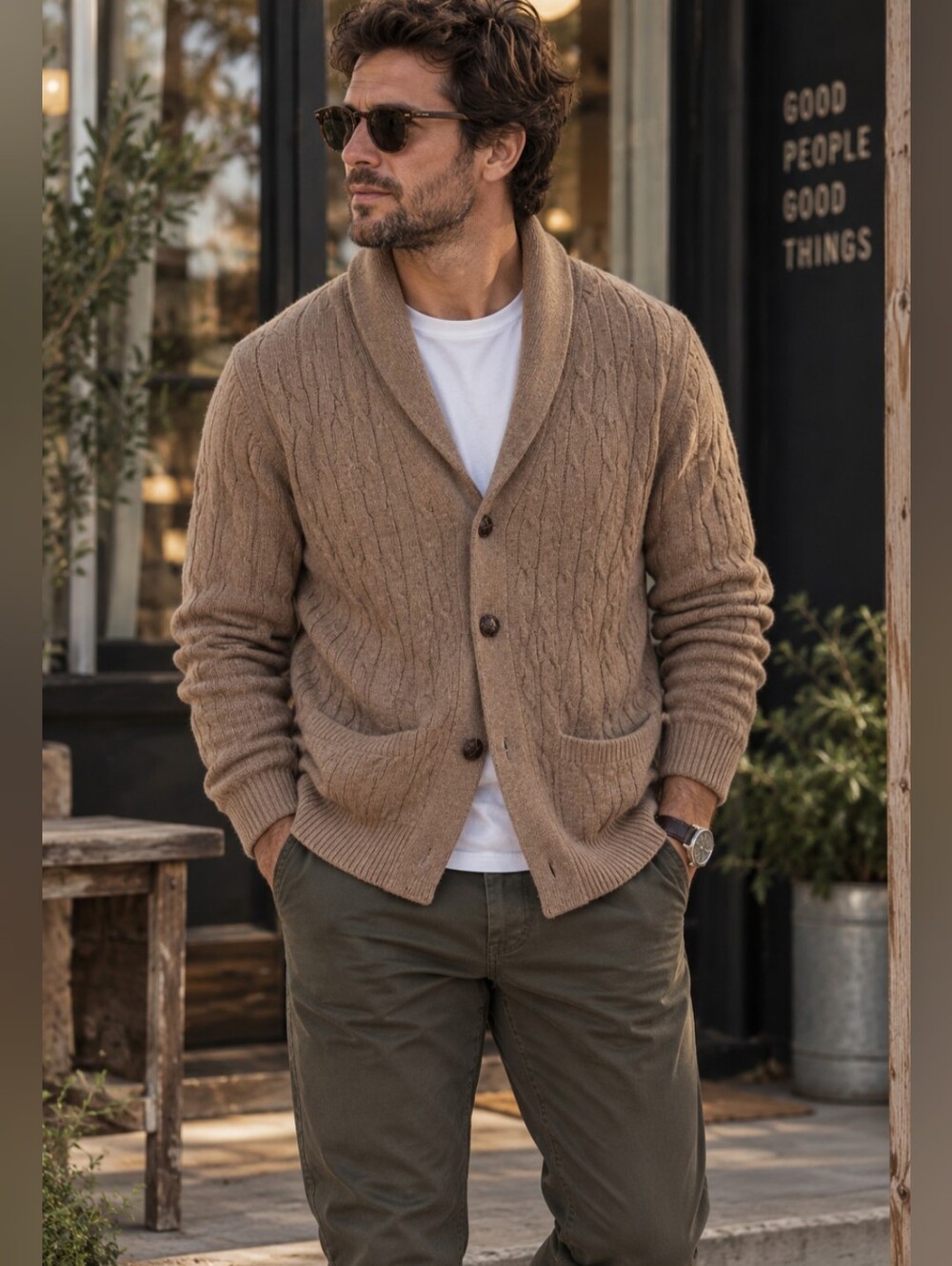 Jos  A. Bank Men's Camel Lambswool Cardigan -XL